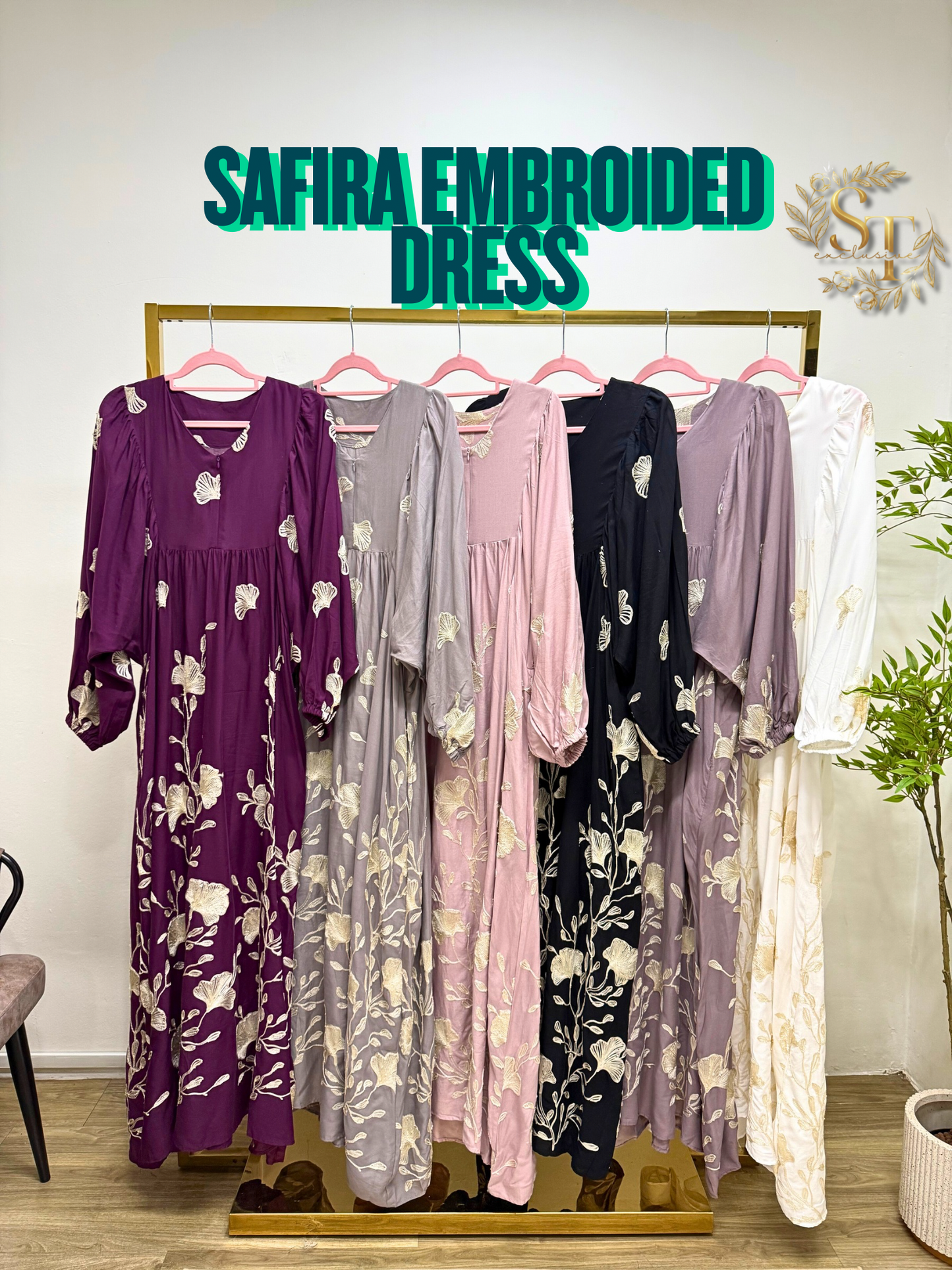 Safira Babydoll Dress Flower Embroided