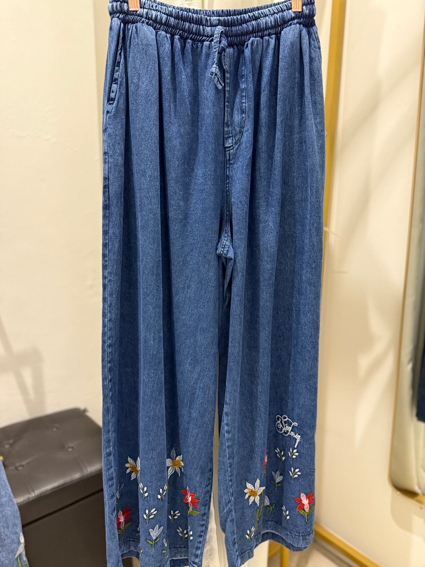 Bebe ST Soft denim with Flower Embroideries