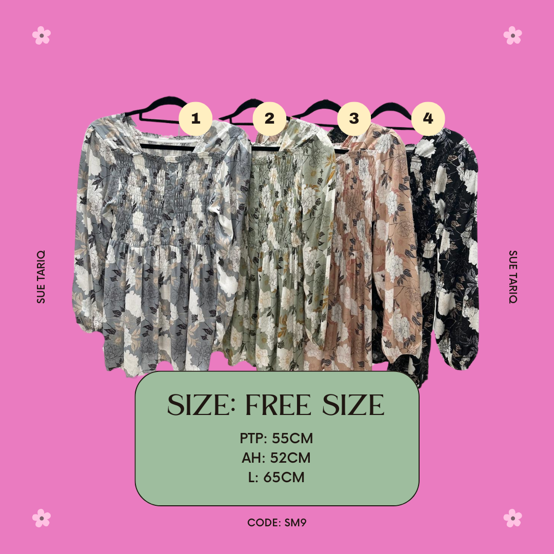 Floral Printed Cotton Polyester Top #SM9