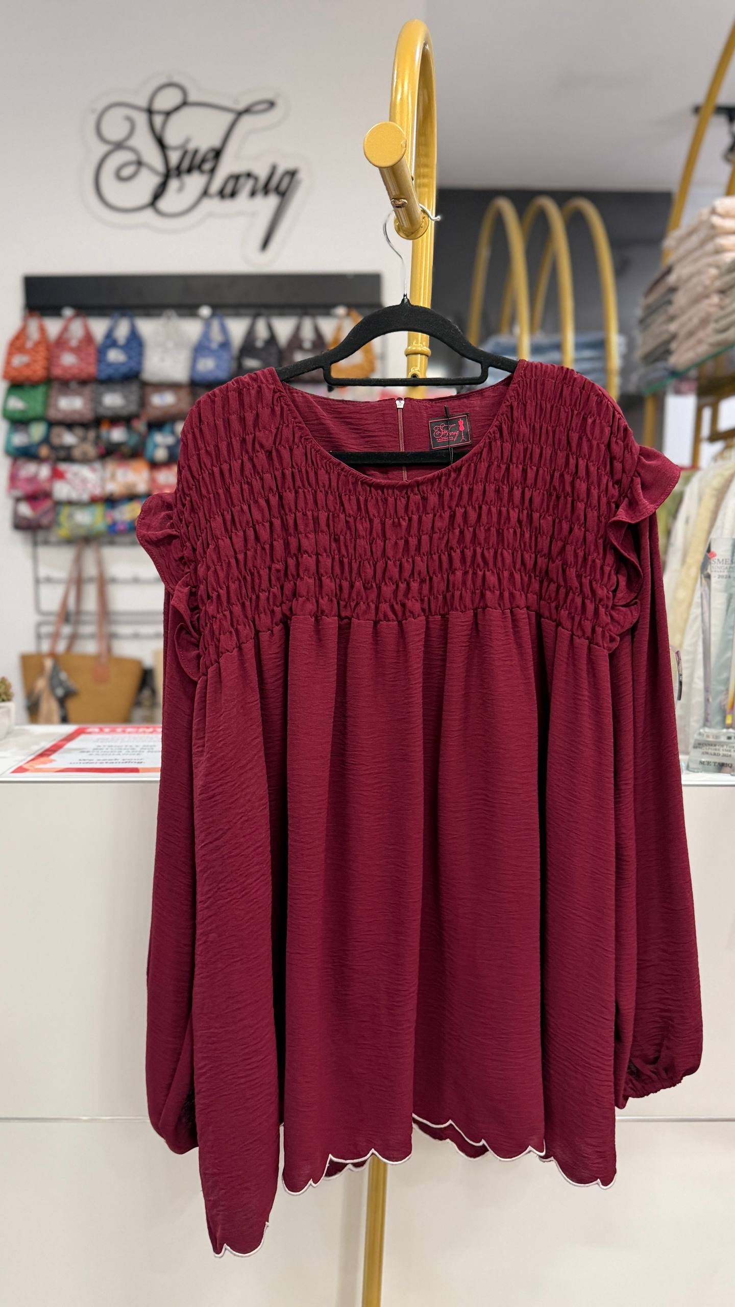 Dariyah Smoked Plus Size Top with Ruffles