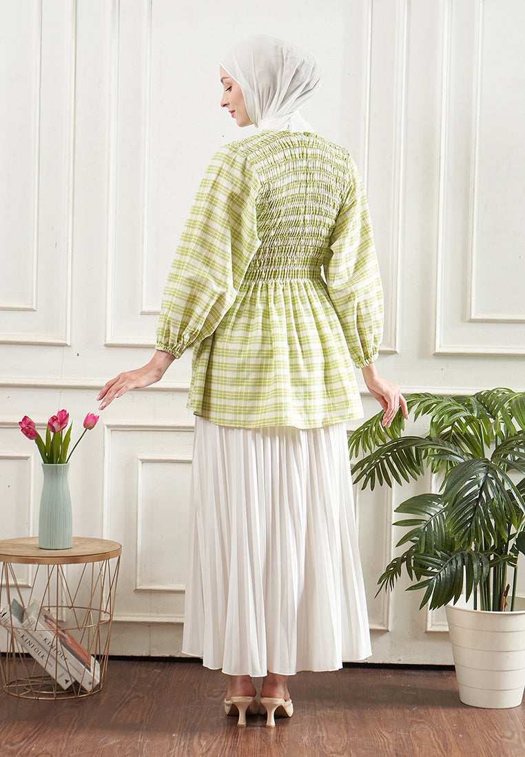 Leona Smocked Checkered Top
