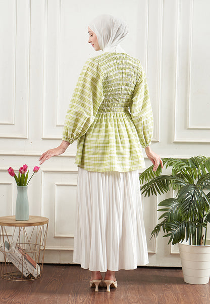 Leona Smocked Checkered Top