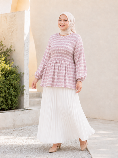 Leona Smocked Checkered Top