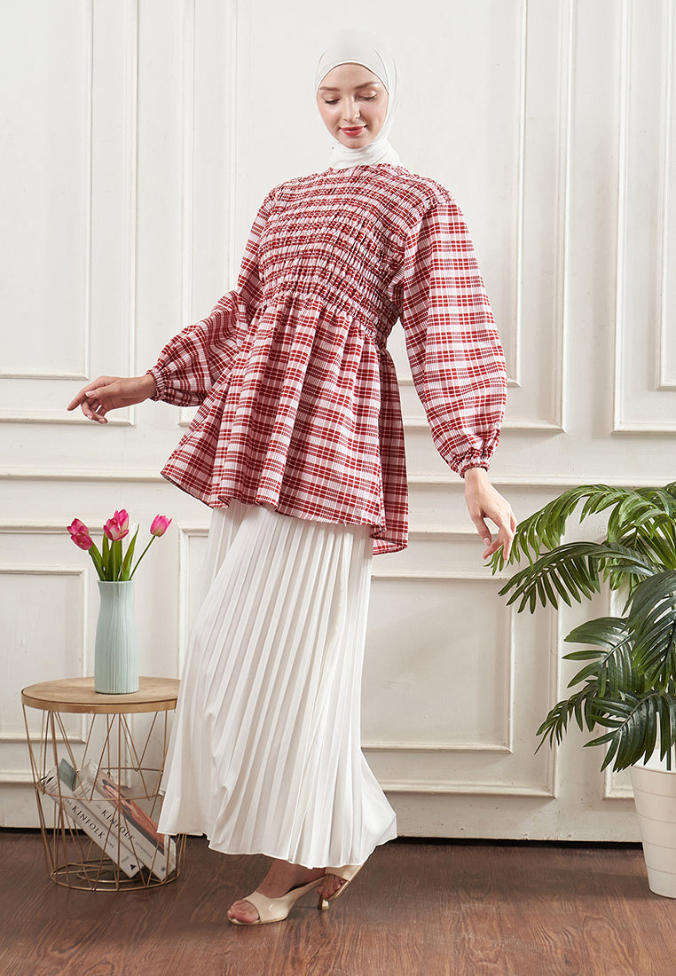 Leona Smocked Checkered Top