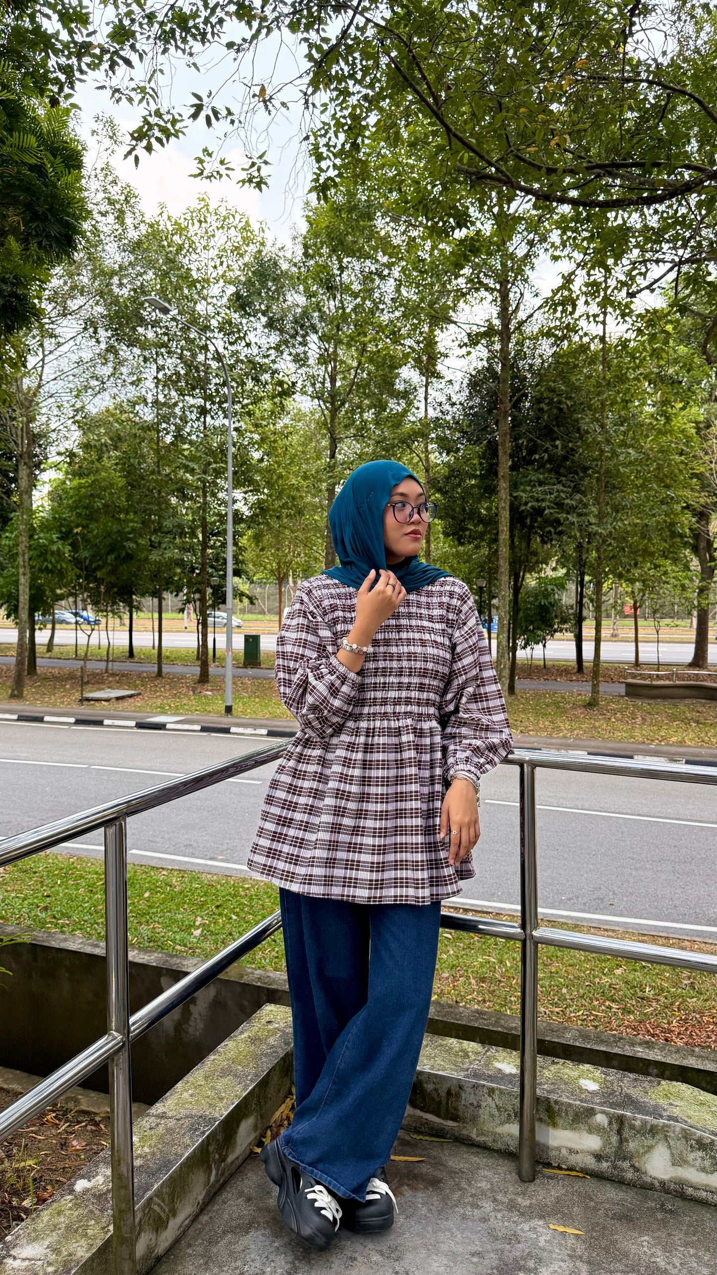 Leona Smocked Checkered Top