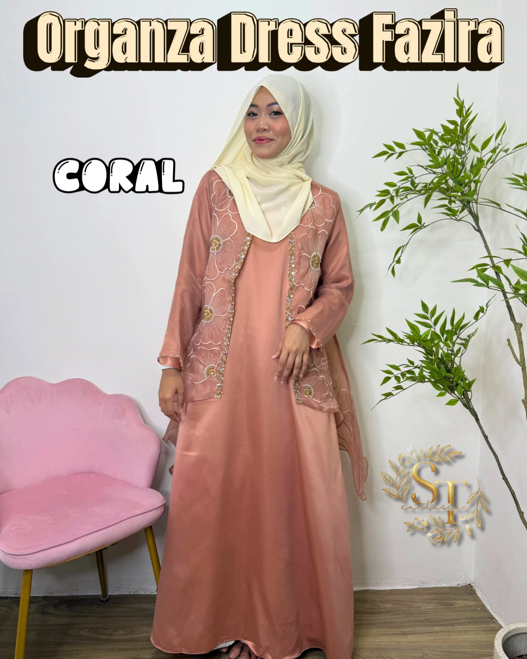 Fazira Organza Dress With Long Sleeve Inner