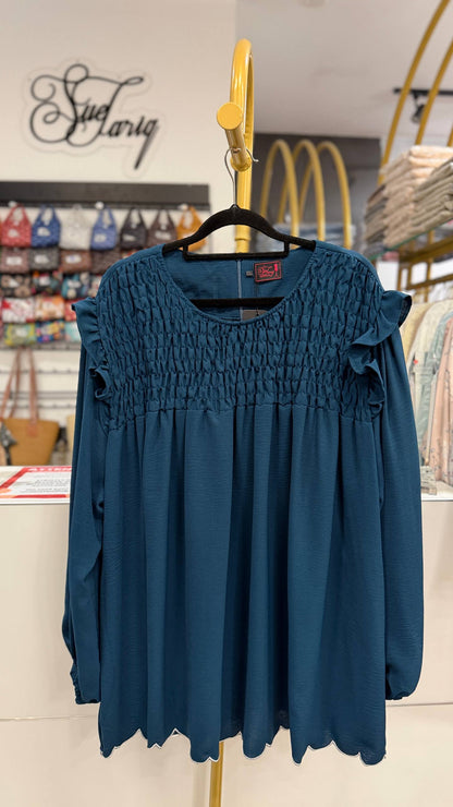 Dariyah Smoked Plus Size Top with Ruffles