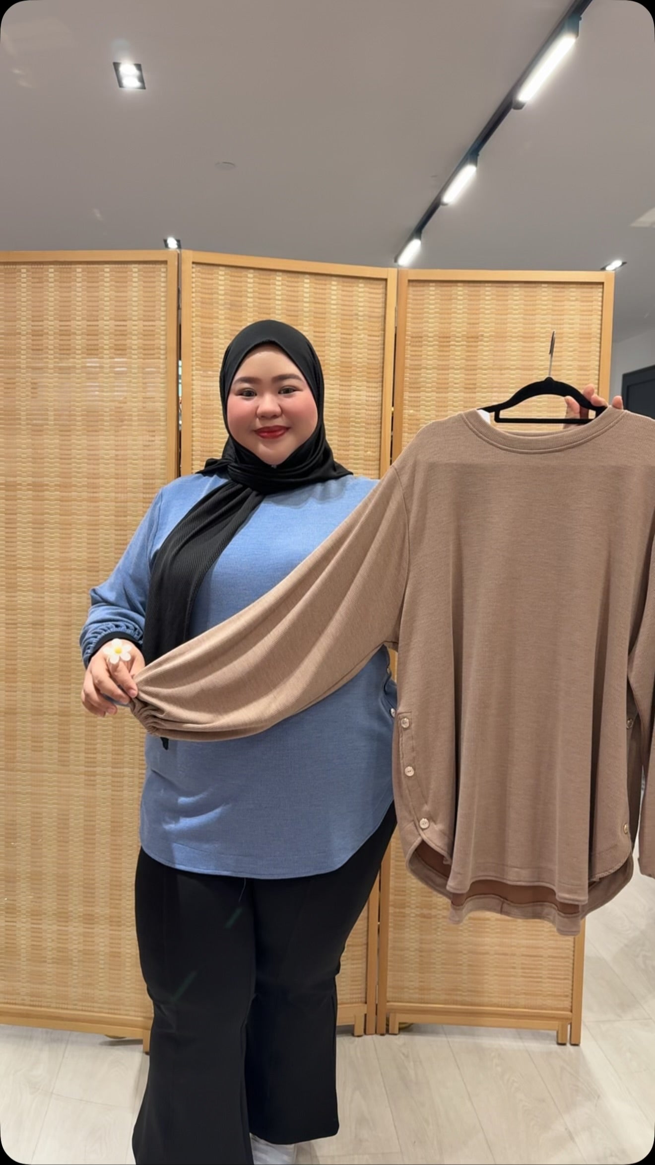 Majestic Aster Fabric side buttons Plus size