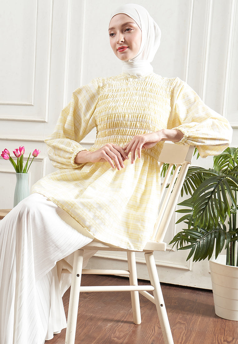 Leona Smocked Checkered Top