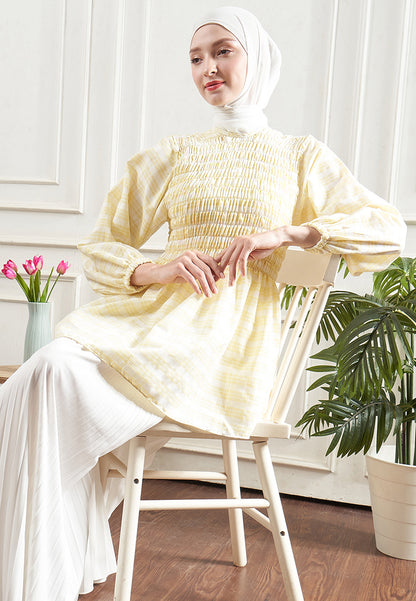 Leona Smocked Checkered Top