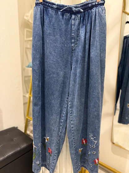 Bebe ST Soft denim with Flower Embroideries