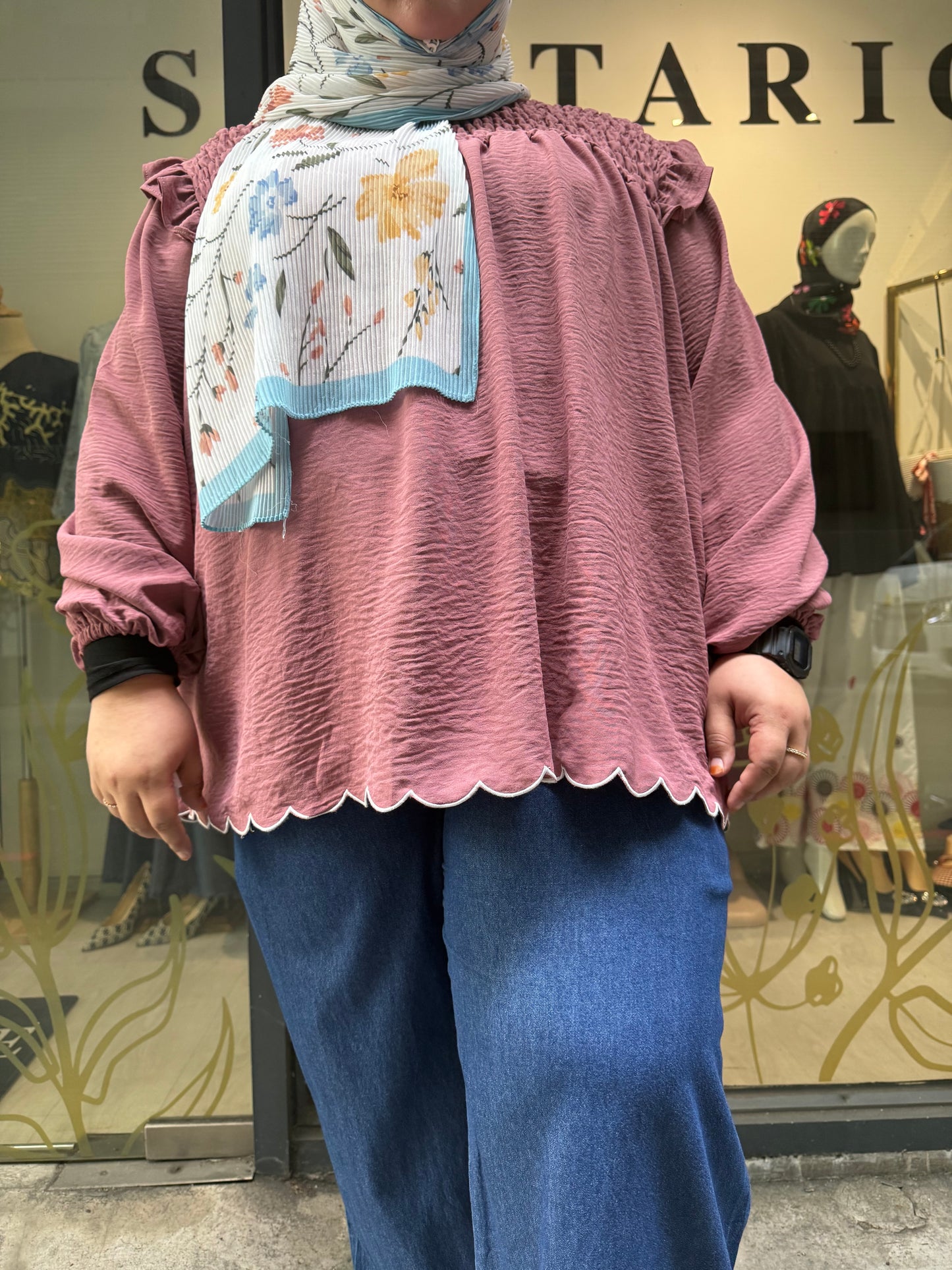 Dariyah Smoked Plus Size Top with Ruffles