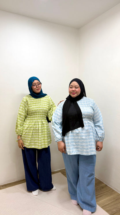 Leona Smocked Checkered Top