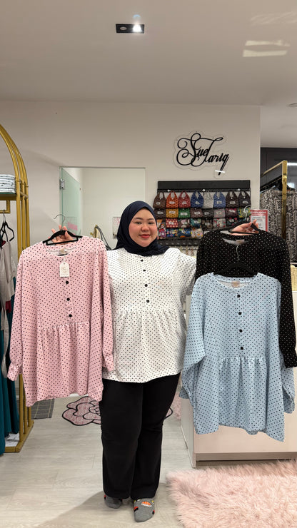 Lola Fake Button Up Polka Dot Top