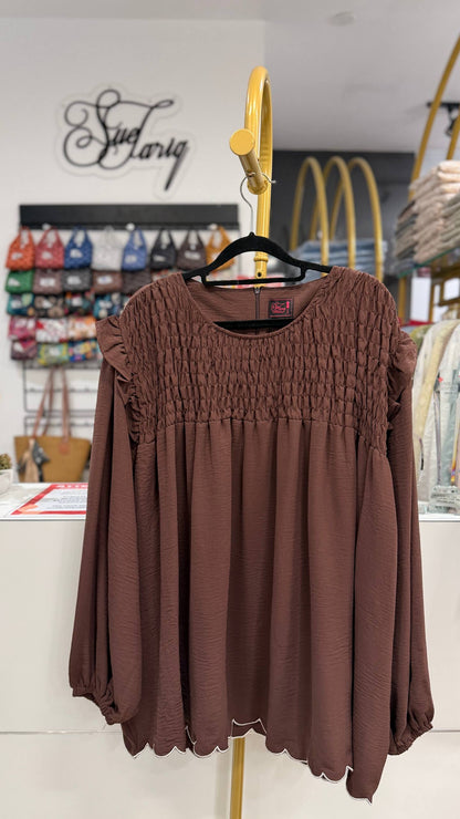 Dariyah Smoked Plus Size Top with Ruffles