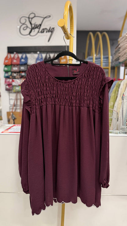 Dariyah Smoked Plus Size Top with Ruffles