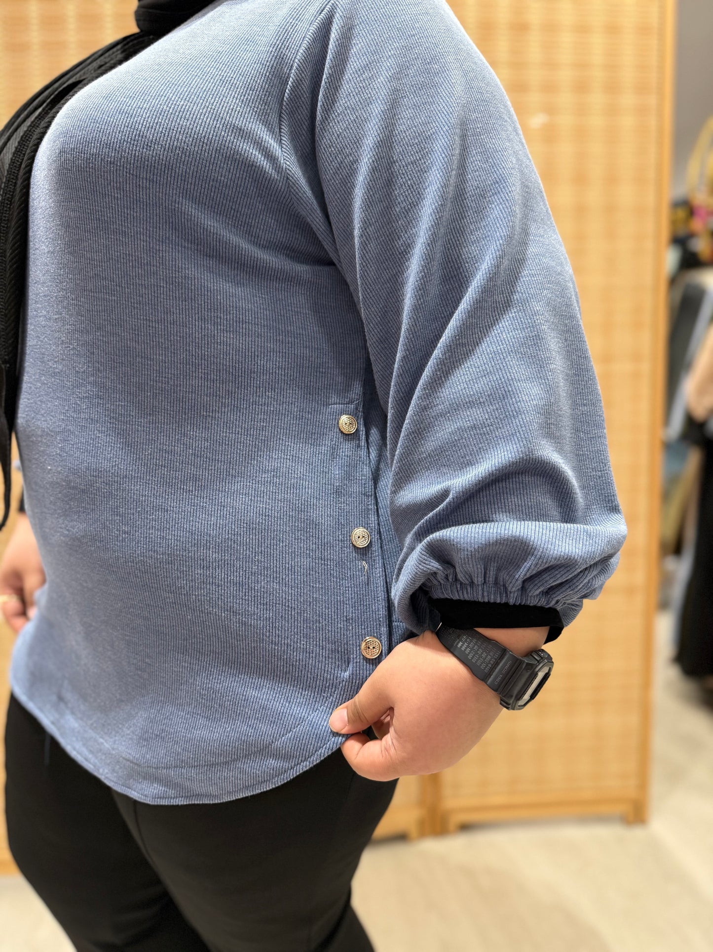 Majestic Aster Fabric side buttons Plus size