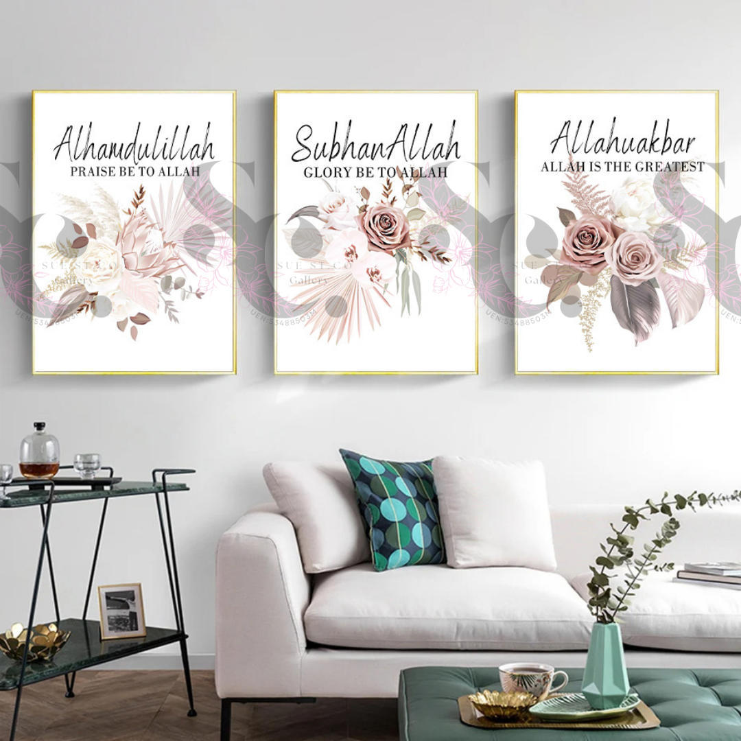 Flowers with Arabic Quotes in Sets of 3