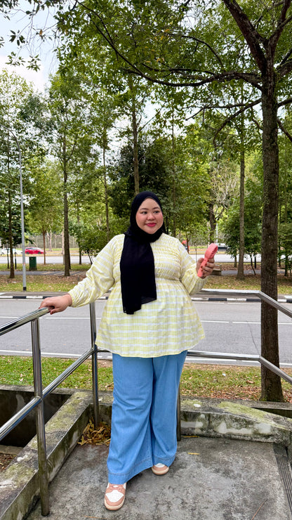 Leona Smocked Checkered Top