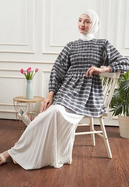 Leona Smocked Checkered Top