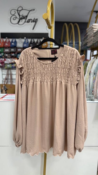 Dariyah Smoked Plus Size Top with Ruffles