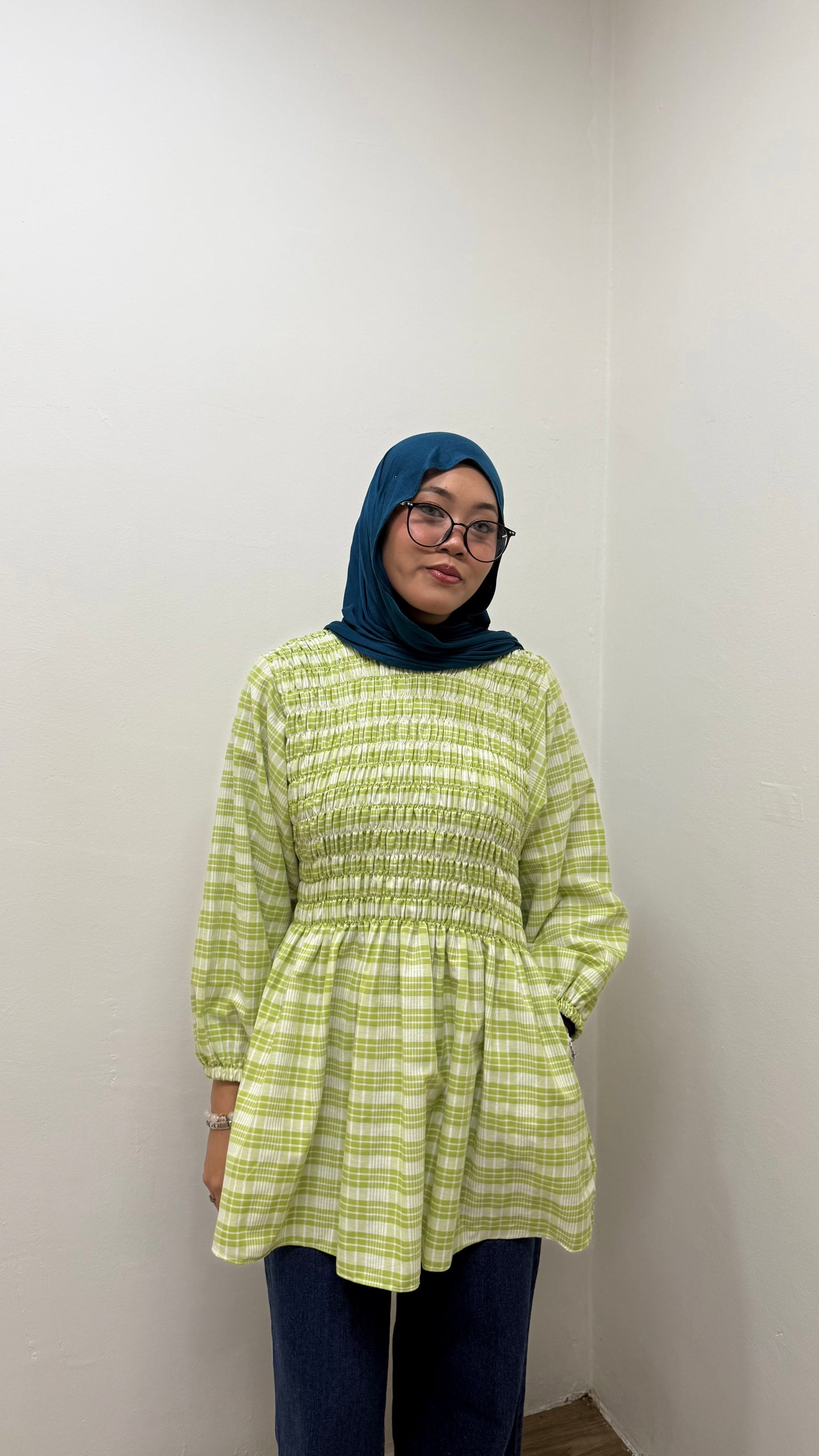 Leona Smocked Checkered Top