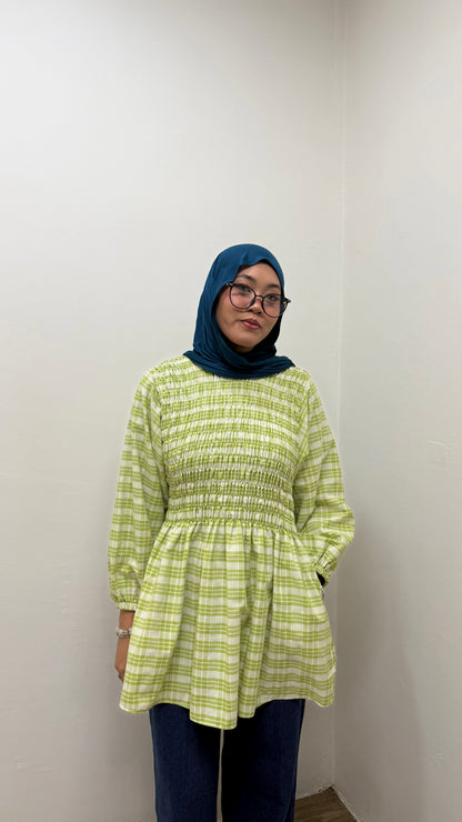 Leona Smocked Checkered Top