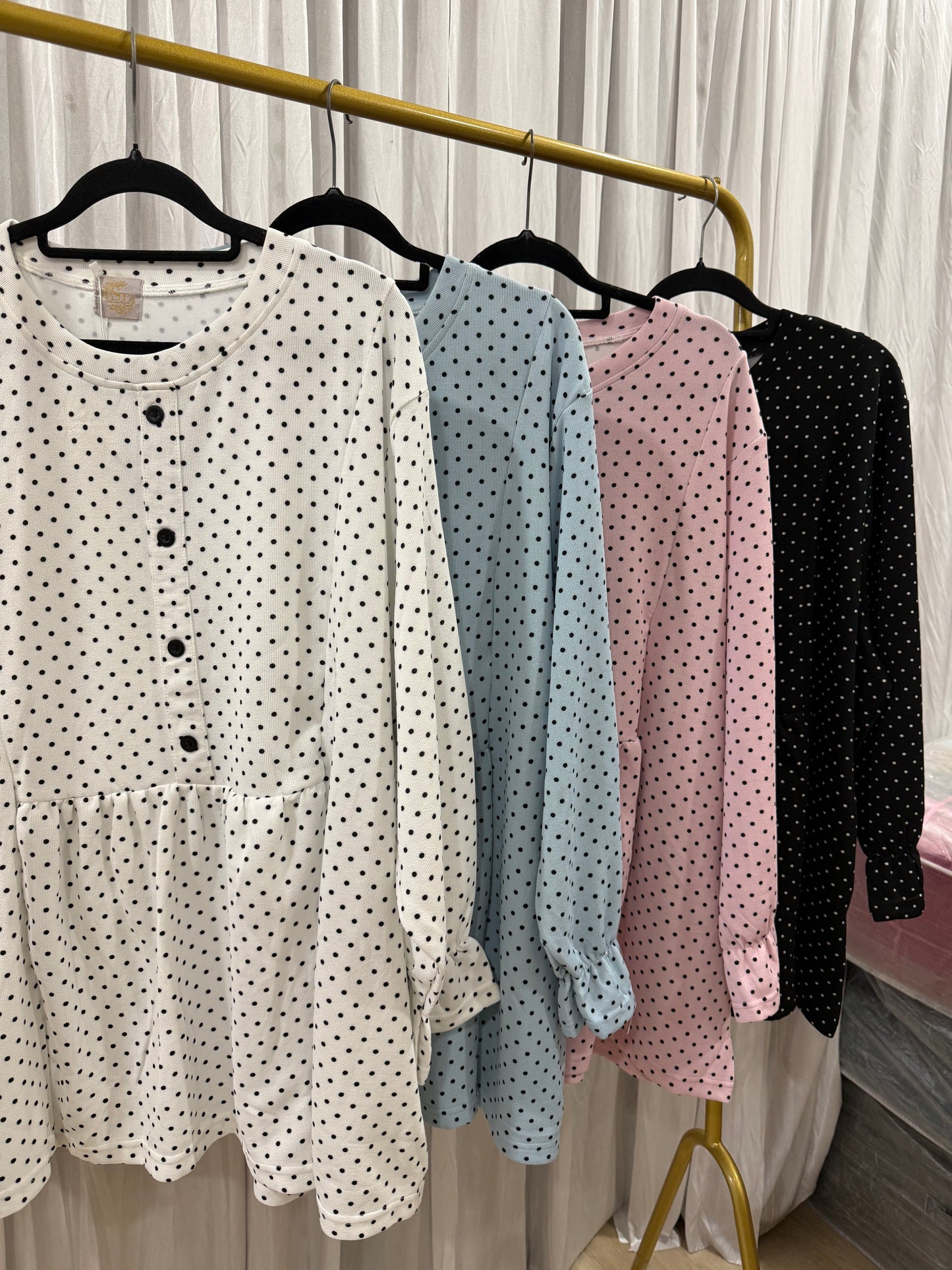 Lola Fake Button Up Polka Dot Top