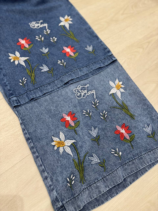 Bebe ST Soft denim with Flower Embroideries