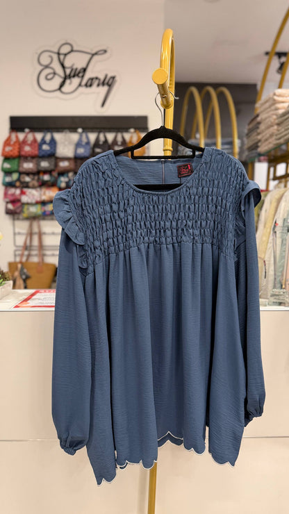 Dariyah Smoked Plus Size Top with Ruffles