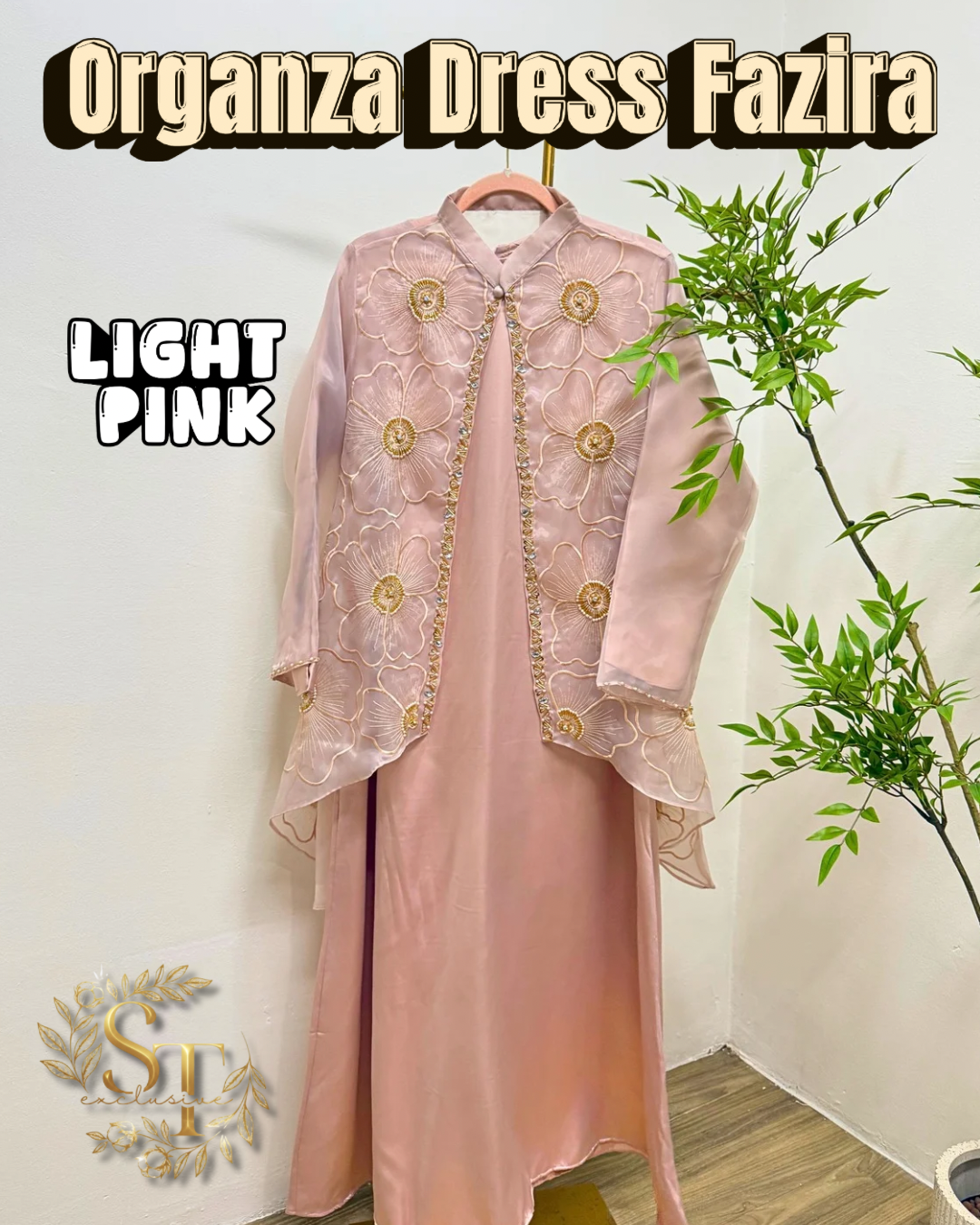 Fazira Organza Dress With Long Sleeve Inner