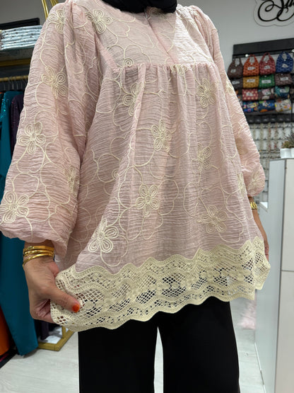 Mikayla Cotton Eyelet Babydoll Top Lace