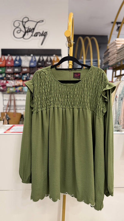 Dariyah Smoked Plus Size Top with Ruffles