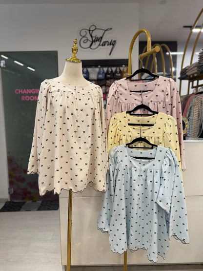 Siti Premium Baby Curdory Square neck ribbon top