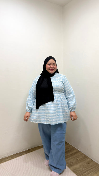 Leona Smocked Checkered Top