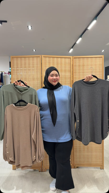 Majestic Aster Fabric side buttons Plus size