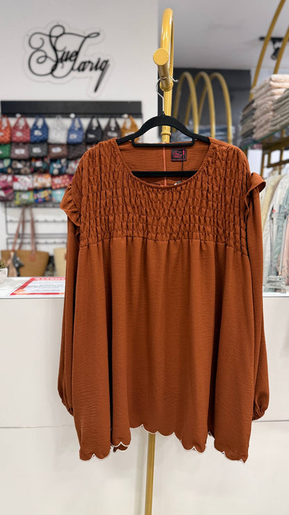 Dariyah Smoked Plus Size Top with Ruffles