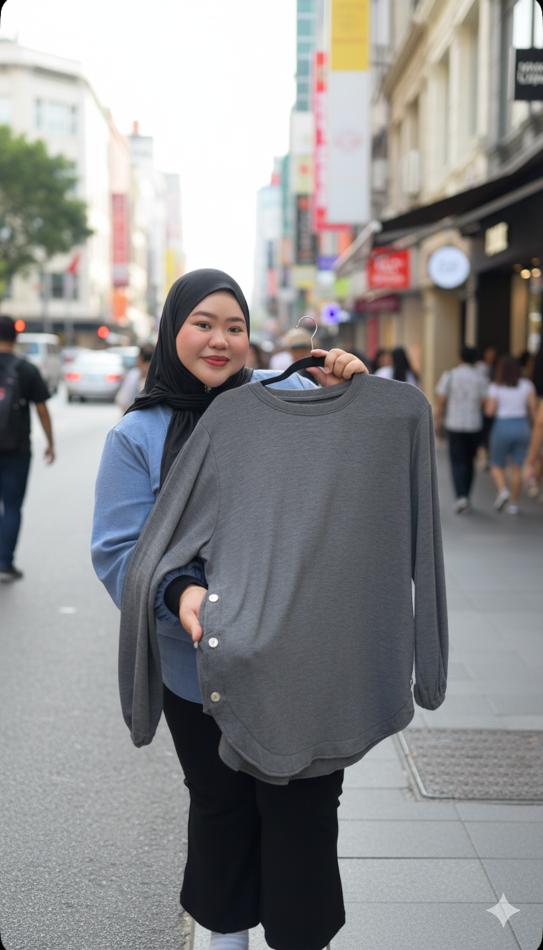 Majestic Aster Fabric side buttons Plus size