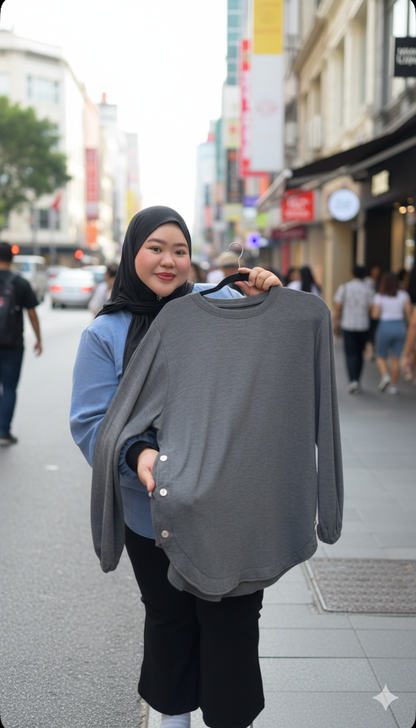 Majestic Aster Fabric side buttons Plus size