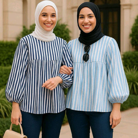 ST STRIPE PREMIER LUXE Crinkled Babydoll Blouse
